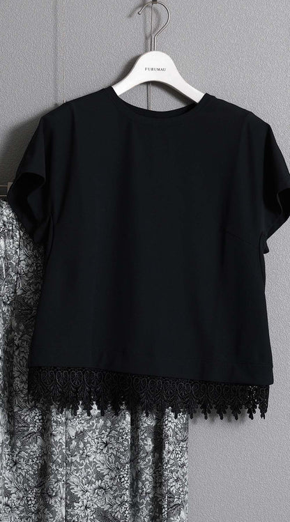 F-CS-09「Dry pique & Lace」Lace combination tops【BLACK×BLACK】