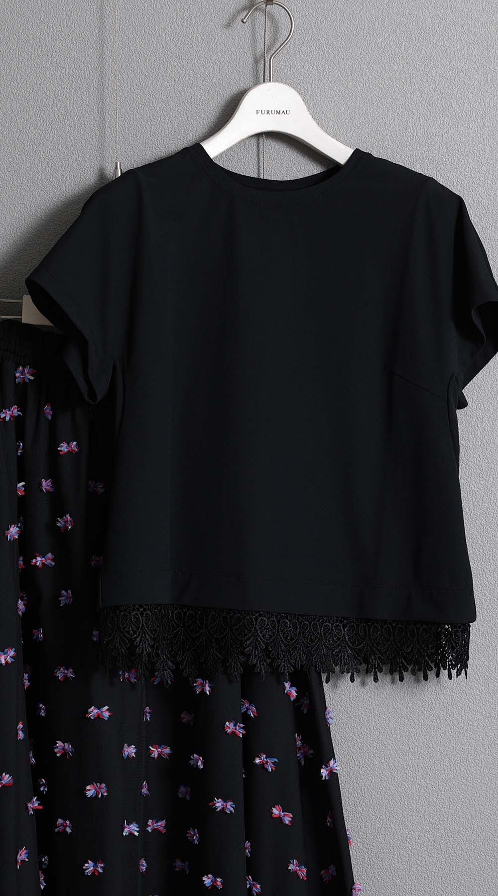 F-CS-09「Dry pique & Lace」Lace combination tops【BLACK×BLACK】