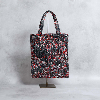 C-BG-12「fly me to the moon 」Quilt tote Bag DARK NAVY×RED