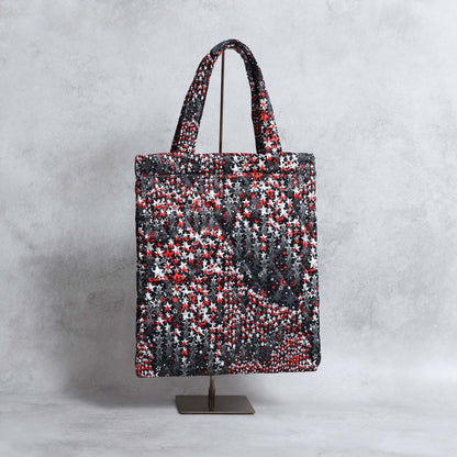 C-BG-12「fly me to the moon 」Quilt tote Bag DARK NAVY×RED