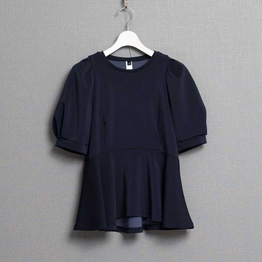 C-BL-78「Drape knit」Peplum tops NAVY