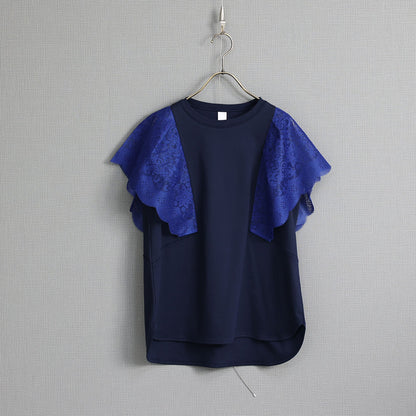 C-CS-63 「Trellis lace」Lace sleeve tops BLUE×NAVY