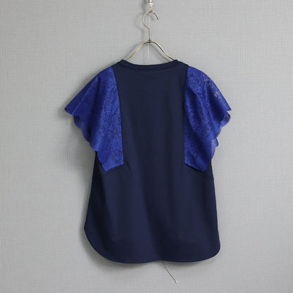 C-CS-63 「Trellis lace」Lace sleeve tops BLUE×NAVY