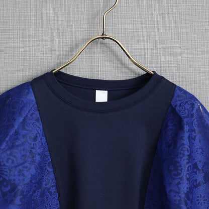 C-CS-63 「Trellis lace」Lace sleeve tops BLUE×NAVY