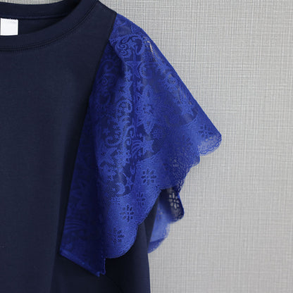 C-CS-63 「Trellis lace」Lace sleeve tops BLUE×NAVY