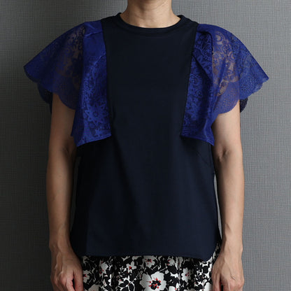 C-CS-63 「Trellis lace」Lace sleeve tops BLUE×NAVY