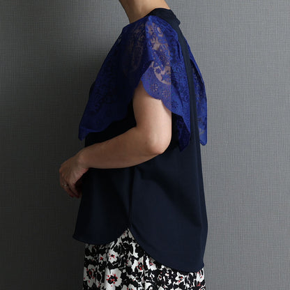 C-CS-63 「Trellis lace」Lace sleeve tops BLUE×NAVY