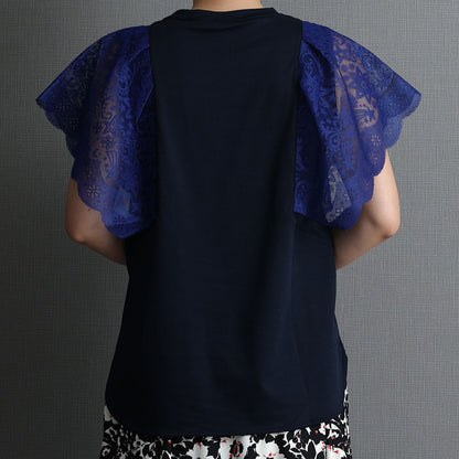 C-CS-63 「Trellis lace」Lace sleeve tops BLUE×NAVY