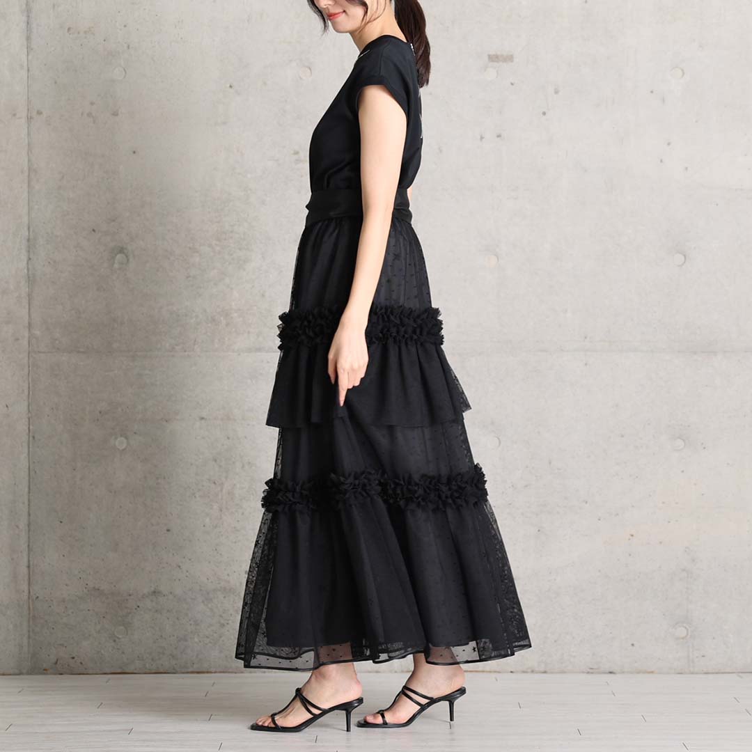 C-CS-80 『Snowmelt knit』 French sleeve tops BLACK