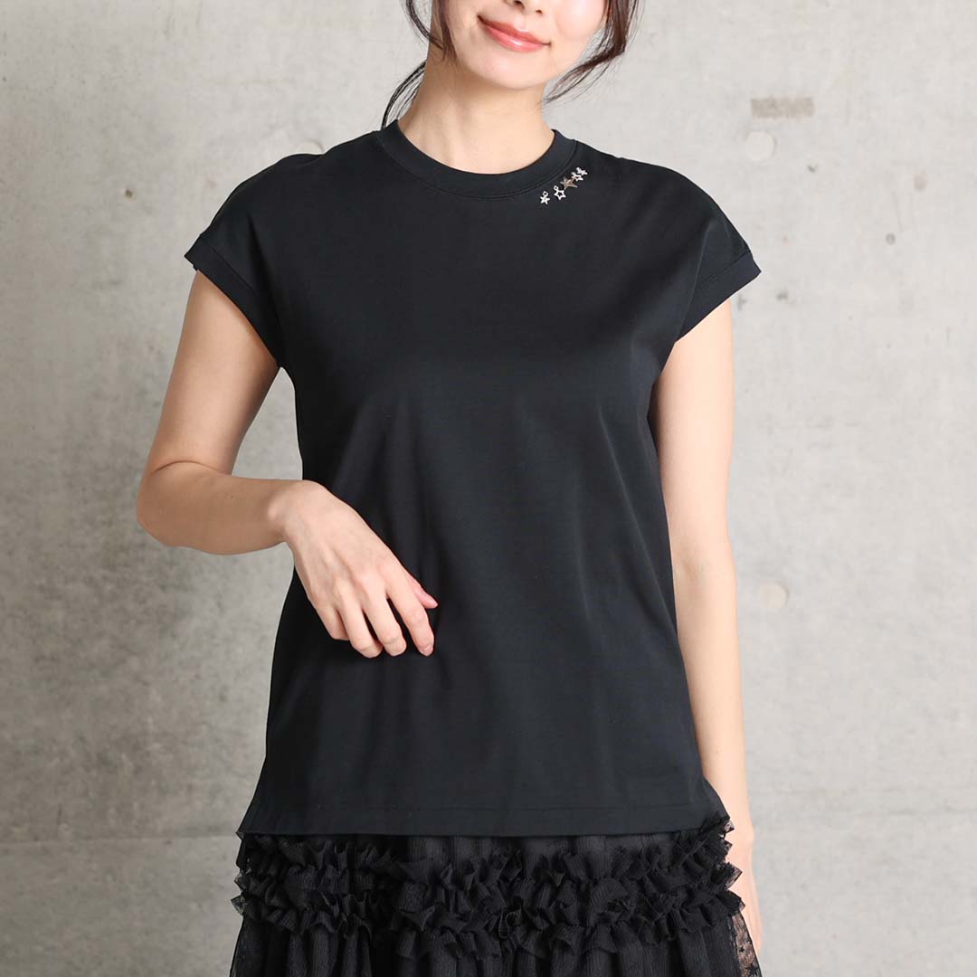 C-CS-80 『Snowmelt knit』 French sleeve tops BLACK