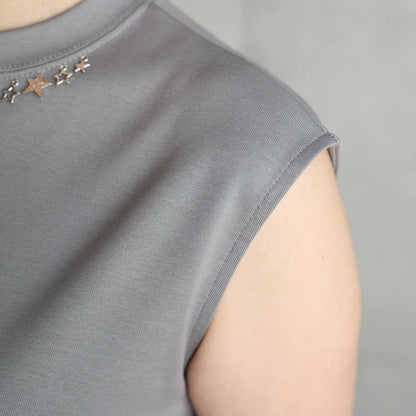 C-CS-85「Snowmelt knit」Sleeveless tops GREIGE