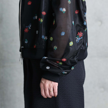 7月下旬お届け予定 C-JK-70「Robin flower sheer knit」Bomber jacket BLACK