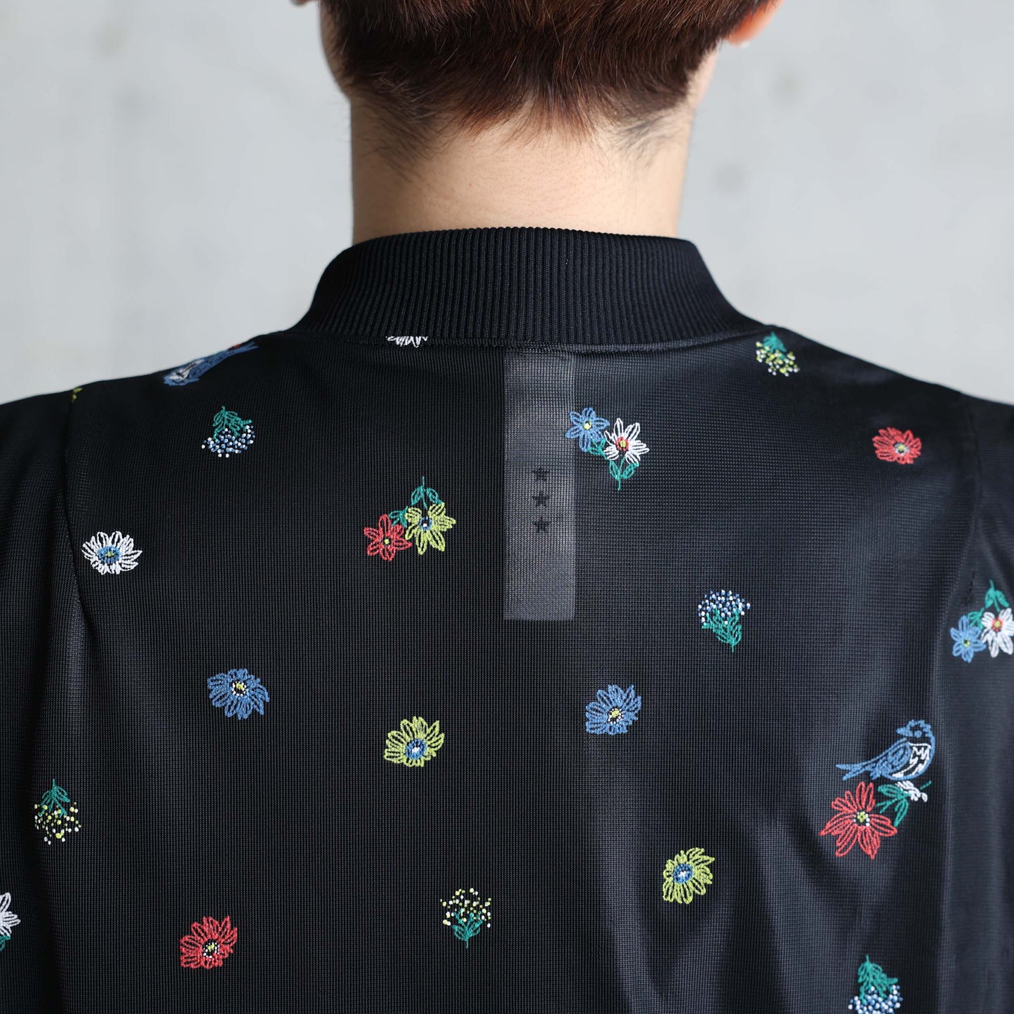 7月下旬お届け予定 C-JK-70「Robin flower sheer knit」Bomber jacket BLACK