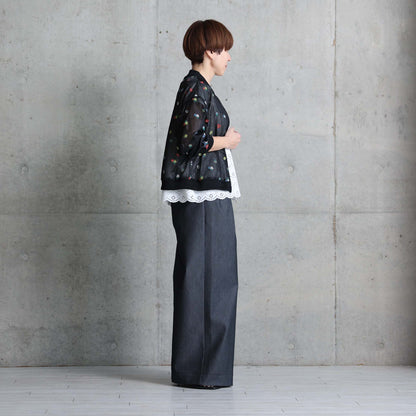 7月下旬お届け予定 C-JK-70「Robin flower sheer knit」Bomber jacket BLACK