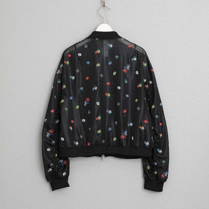 7月下旬お届け予定 C-JK-70「Robin flower sheer knit」Bomber jacket BLACK