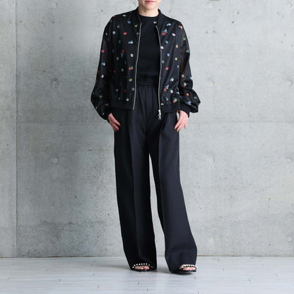 7月下旬お届け予定 C-JK-70「Robin flower sheer knit」Bomber jacket BLACK