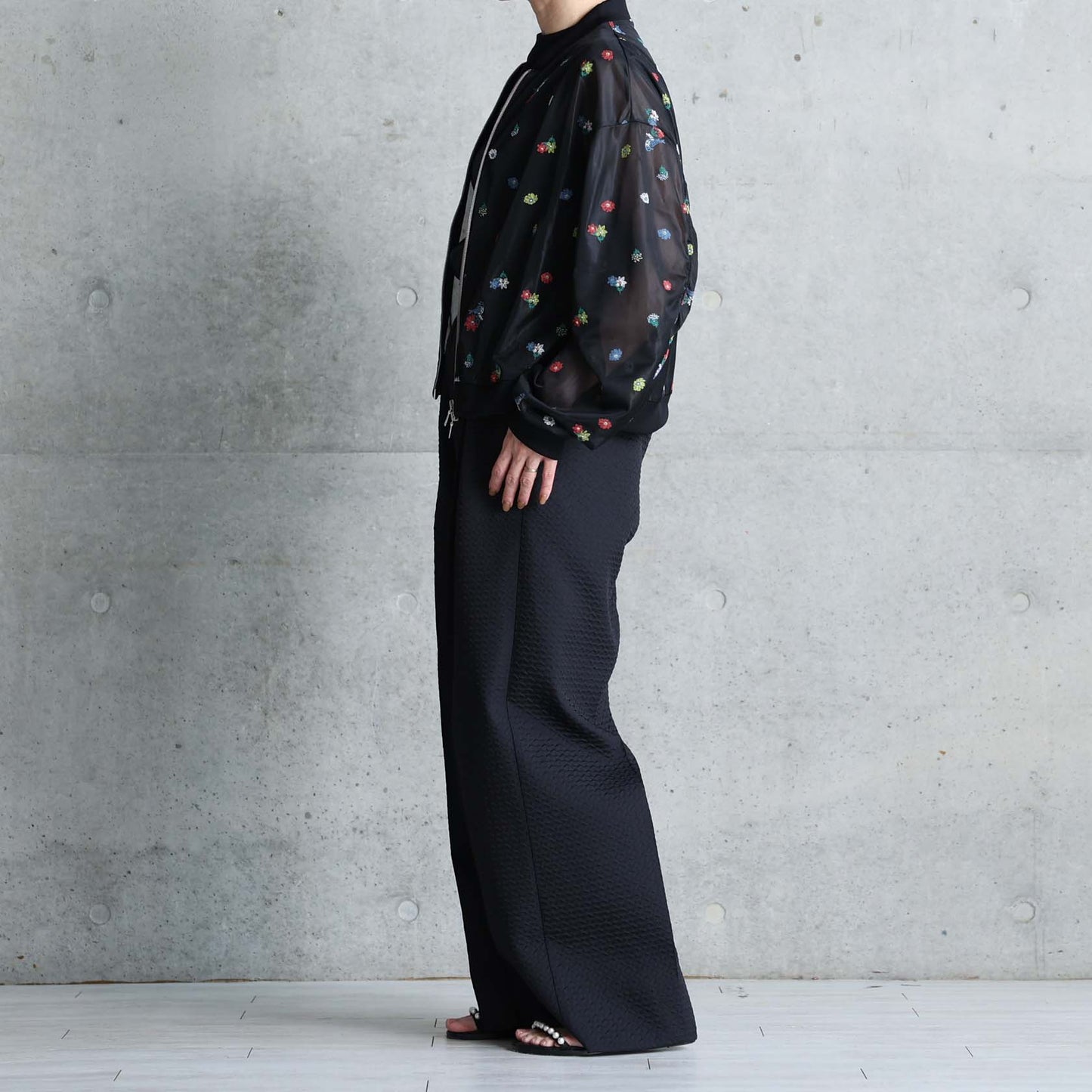 7月下旬お届け予定 C-JK-70「Robin flower sheer knit」Bomber jacket BLACK