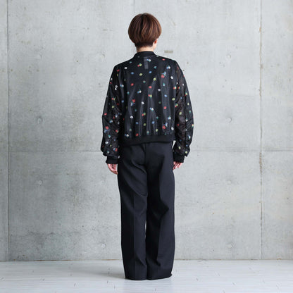 7月下旬お届け予定 C-JK-70「Robin flower sheer knit」Bomber jacket BLACK