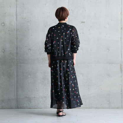 7月下旬お届け予定 C-JK-70「Robin flower sheer knit」Bomber jacket BLACK