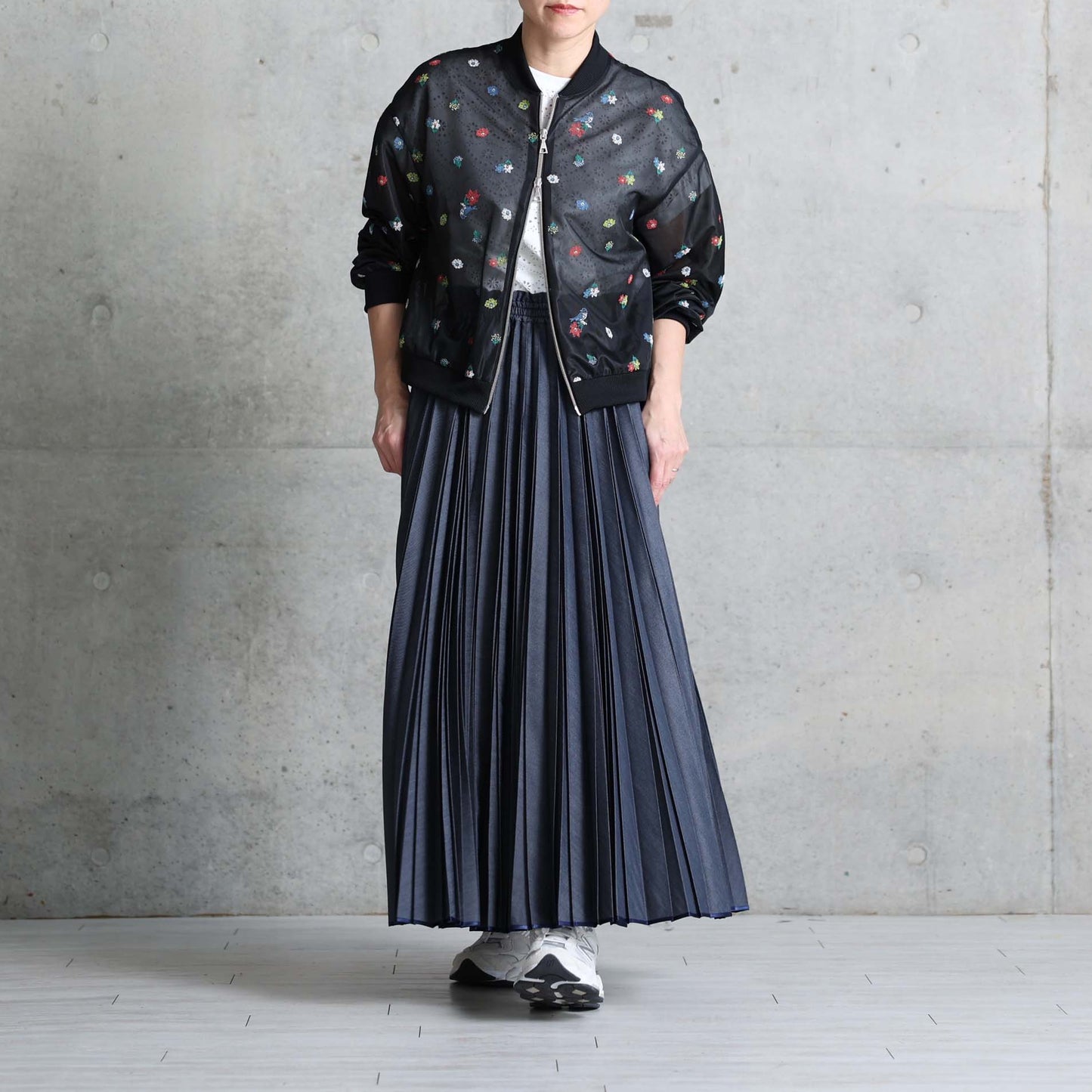 7月下旬お届け予定 C-JK-70「Robin flower sheer knit」Bomber jacket BLACK