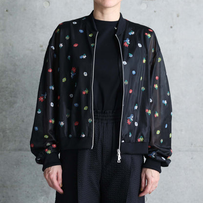 7月下旬お届け予定 C-JK-70「Robin flower sheer knit」Bomber jacket BLACK