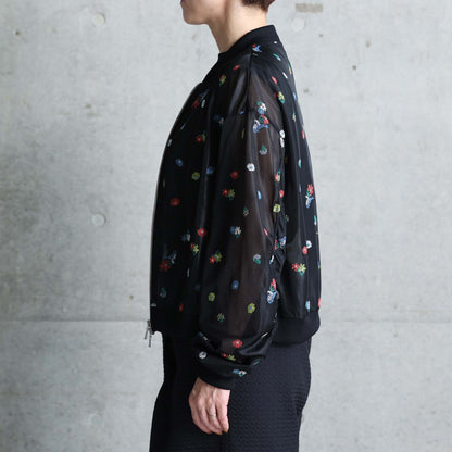 7月下旬お届け予定 C-JK-70「Robin flower sheer knit」Bomber jacket BLACK