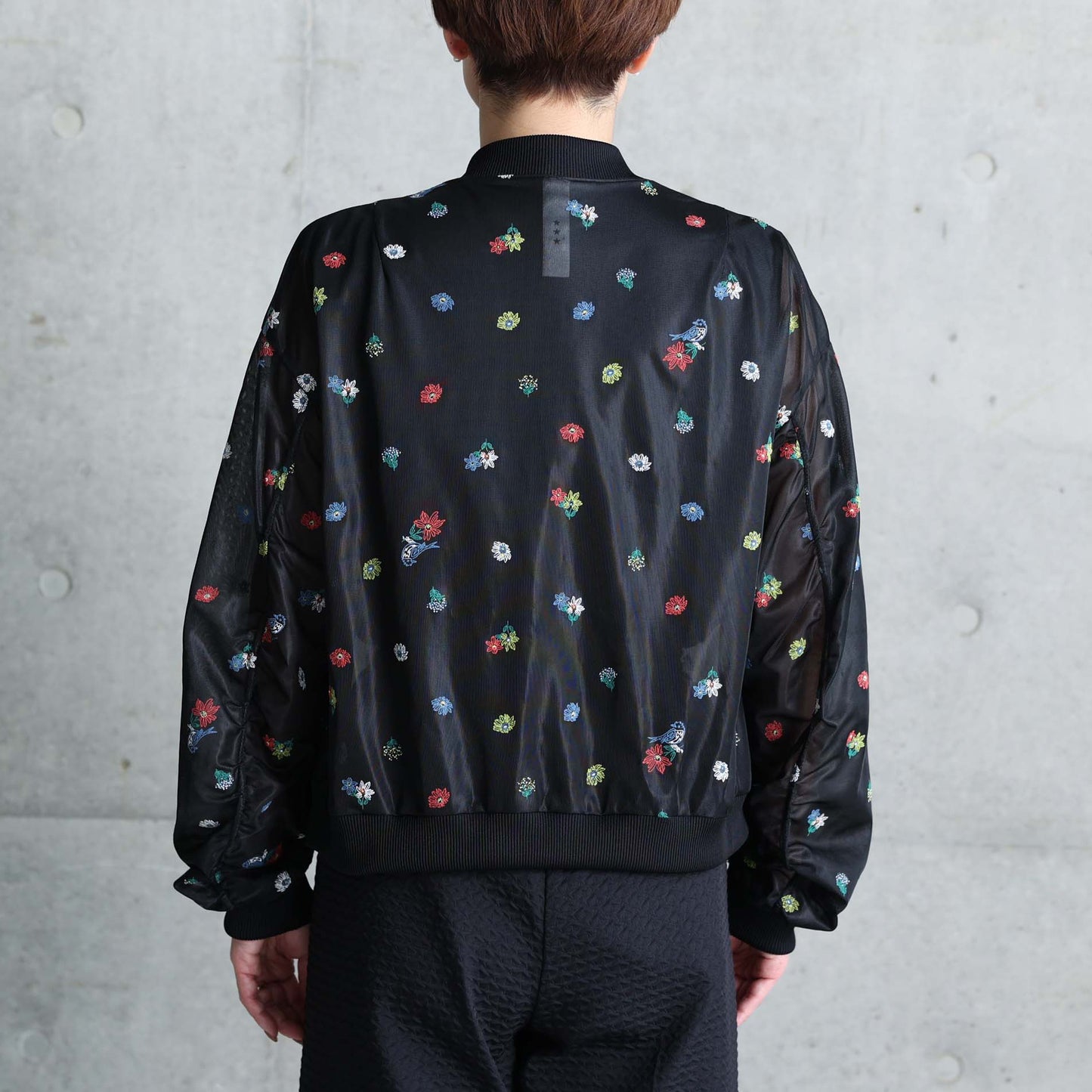 7月下旬お届け予定 C-JK-70「Robin flower sheer knit」Bomber jacket BLACK