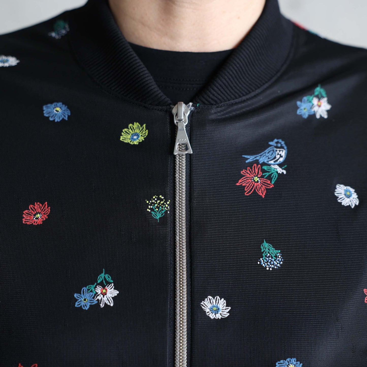 7月下旬お届け予定 C-JK-70「Robin flower sheer knit」Bomber jacket BLACK