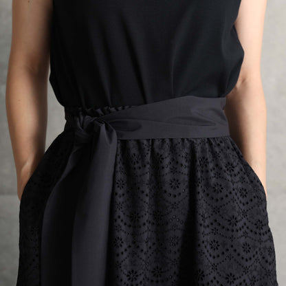 C-SK-134「The Secret Garden」Tiered long skirt BLACK