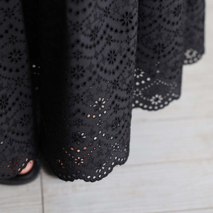 C-SK-134「The Secret Garden」Tiered long skirt BLACK