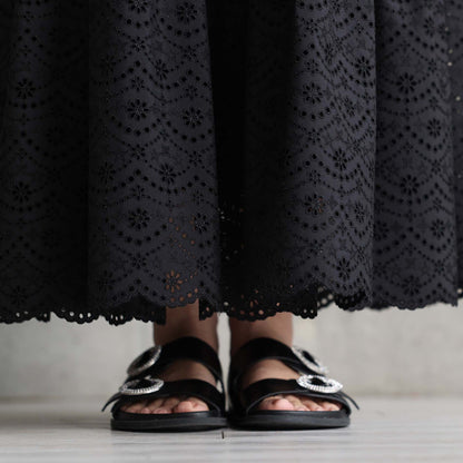 C-SK-134「The Secret Garden」Tiered long skirt BLACK