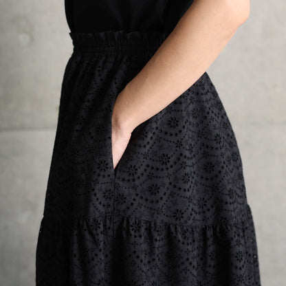 C-SK-134「The Secret Garden」Tiered long skirt BLACK