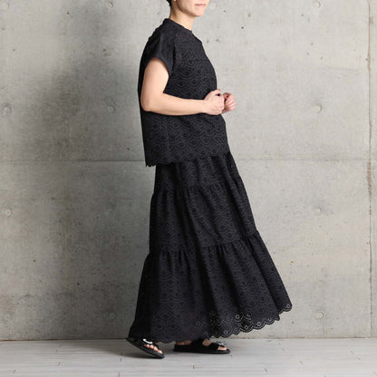 C-SK-134「The Secret Garden」Tiered long skirt BLACK