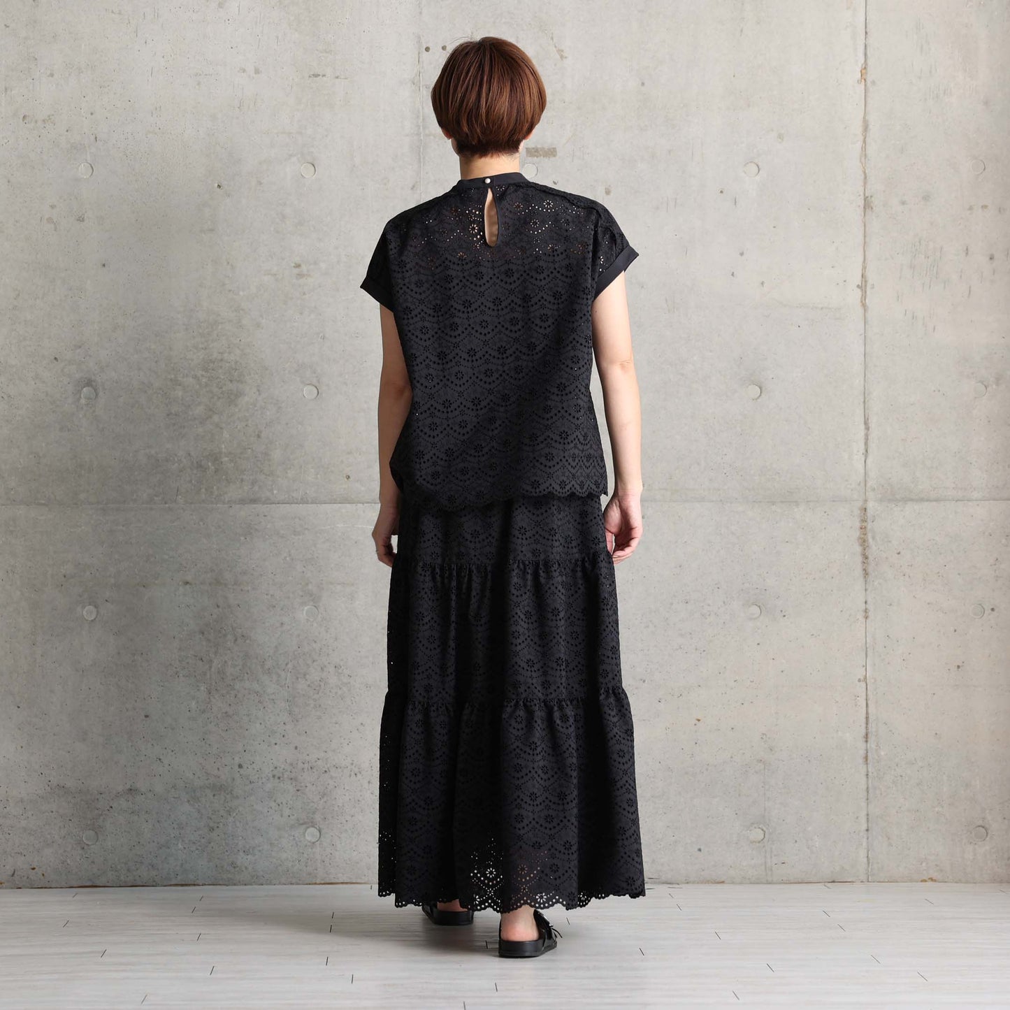 C-SK-134「The Secret Garden」Tiered long skirt BLACK