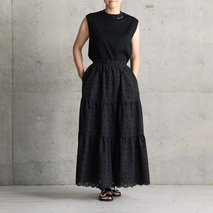 C-SK-134「The Secret Garden」Tiered long skirt BLACK
