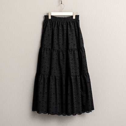C-SK-134「The Secret Garden」Tiered long skirt BLACK