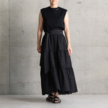 C-SK-134「The Secret Garden」Tiered long skirt BLACK