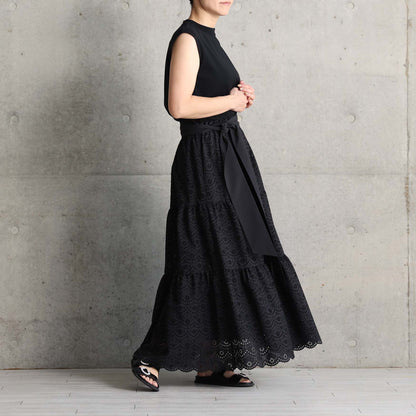 C-SK-134「The Secret Garden」Tiered long skirt BLACK