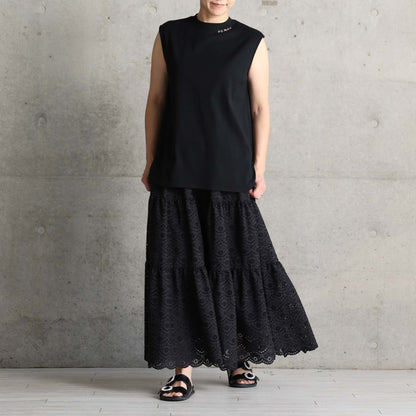 C-SK-134「The Secret Garden」Tiered long skirt BLACK