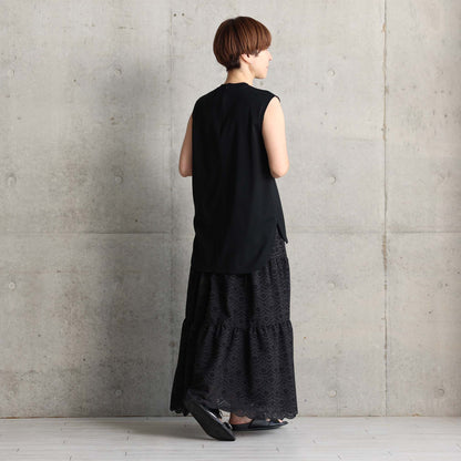 C-SK-134「The Secret Garden」Tiered long skirt BLACK