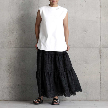 C-SK-134「The Secret Garden」Tiered long skirt BLACK