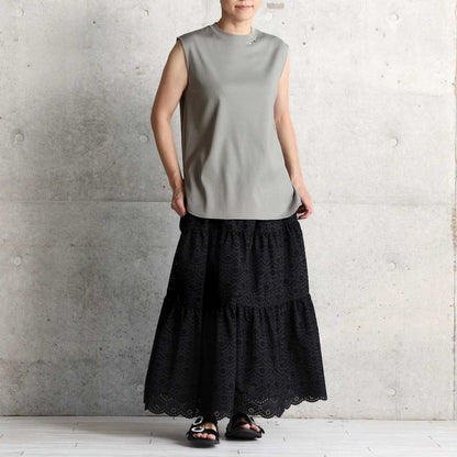 C-SK-134「The Secret Garden」Tiered long skirt BLACK