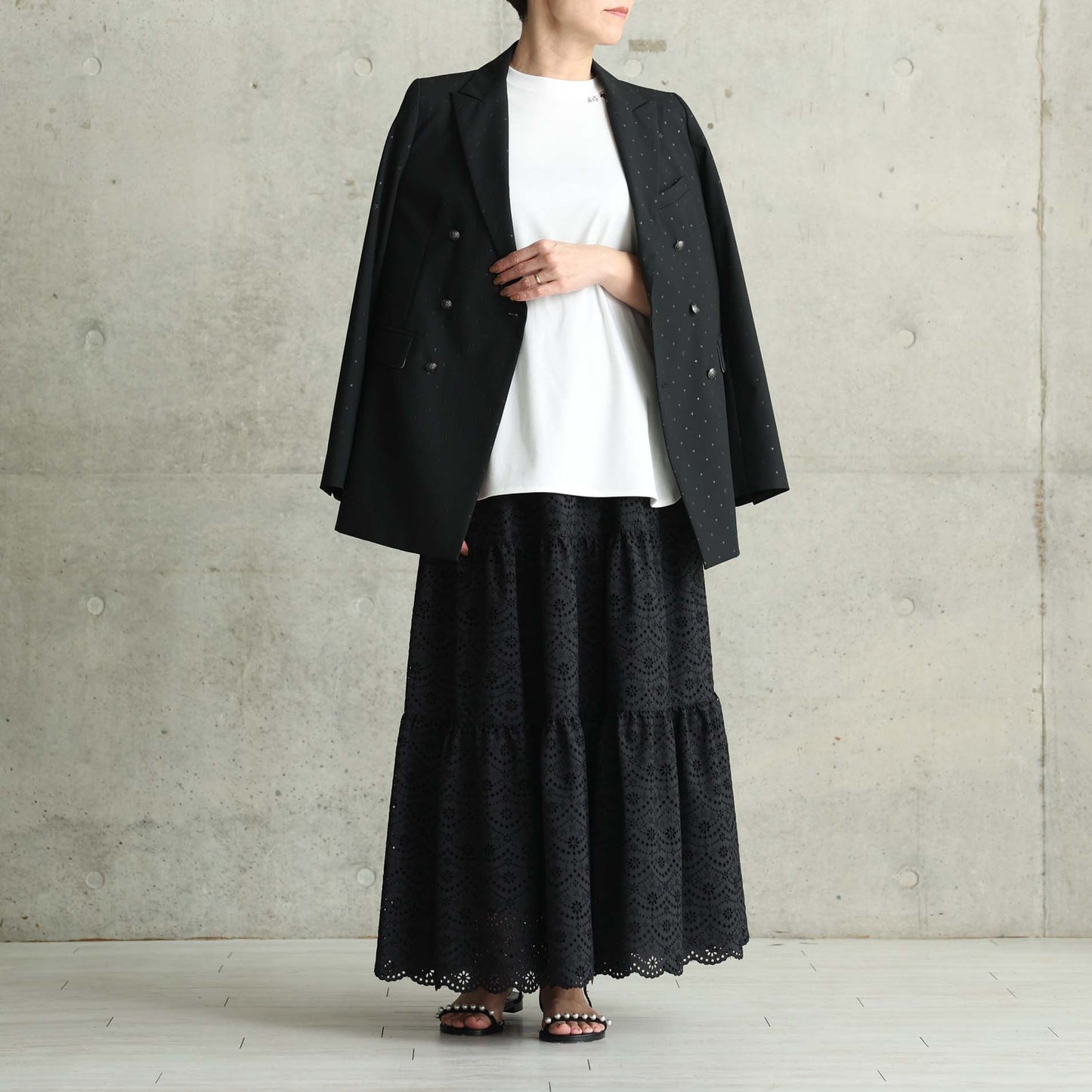 C-SK-134「The Secret Garden」Tiered long skirt BLACK
