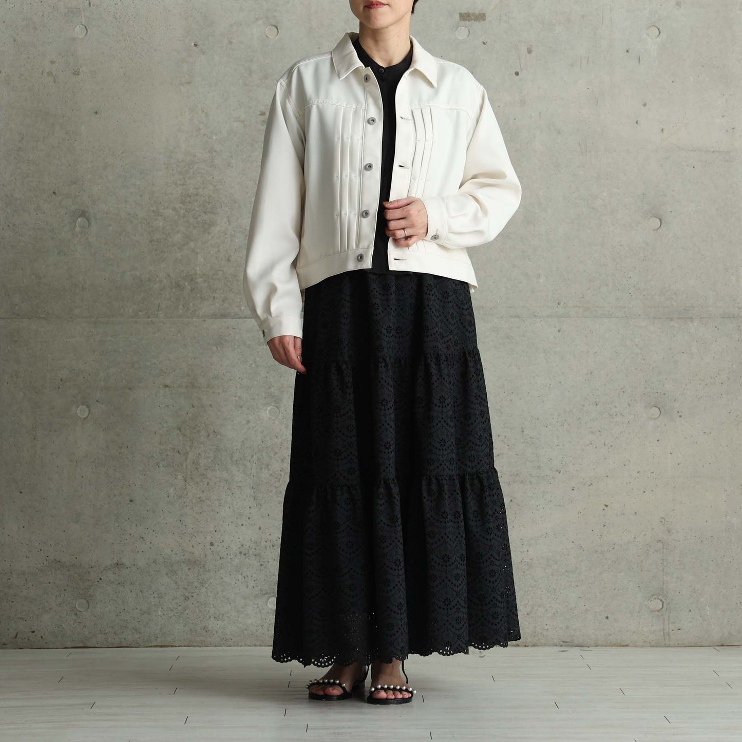 C-SK-134「The Secret Garden」Tiered long skirt BLACK