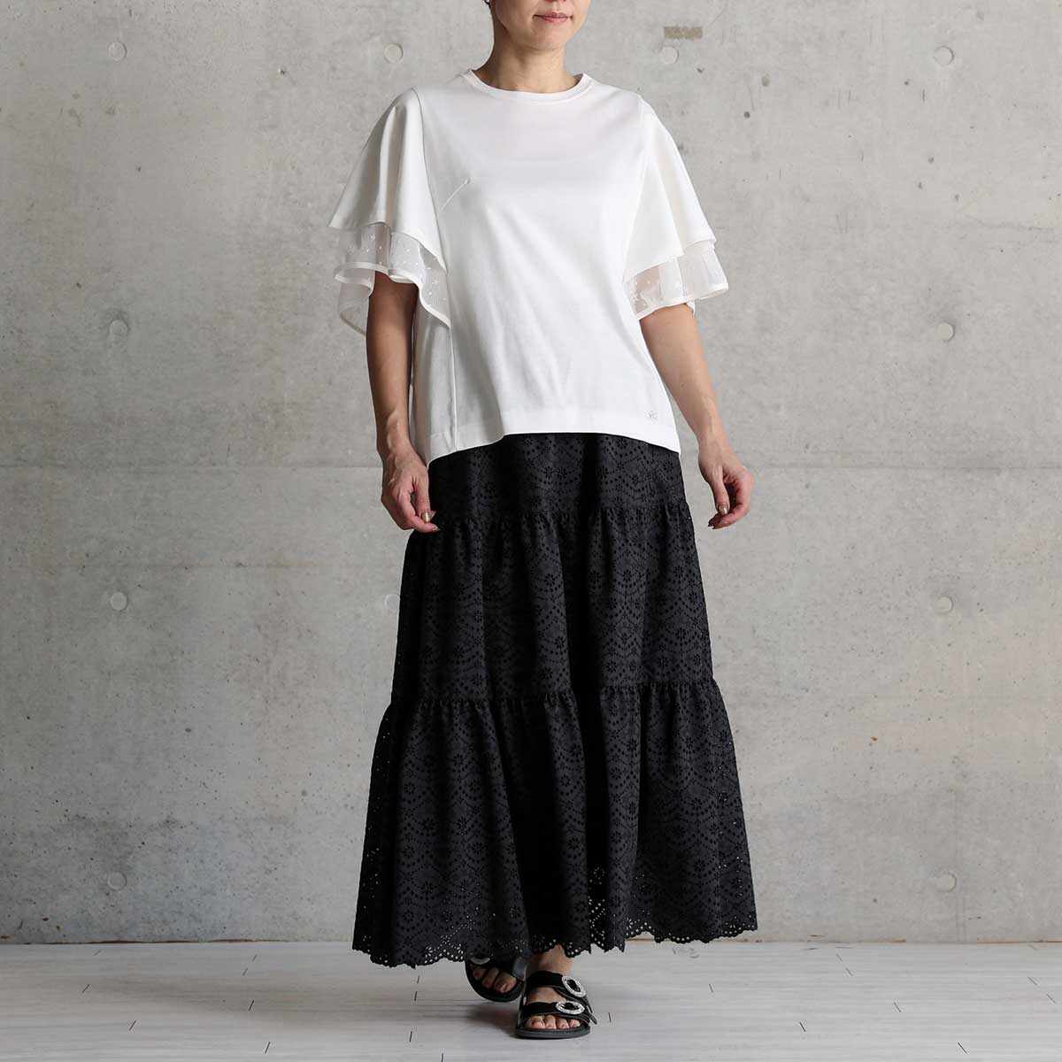 C-SK-134「The Secret Garden」Tiered long skirt BLACK