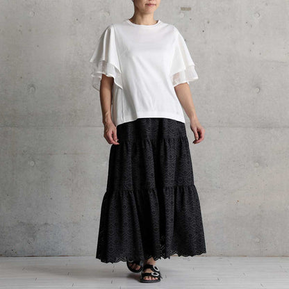 C-SK-134「The Secret Garden」Tiered long skirt BLACK