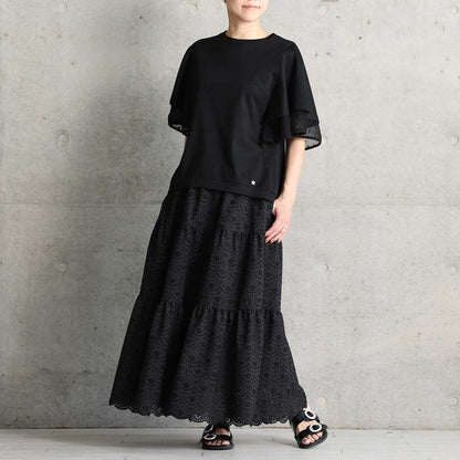 C-SK-134「The Secret Garden」Tiered long skirt BLACK