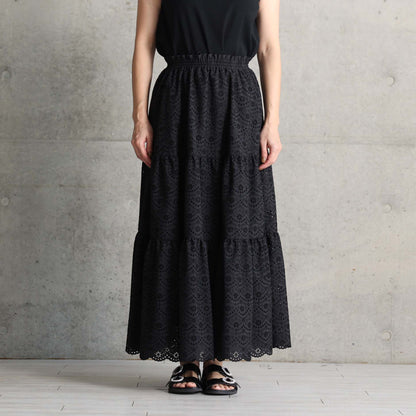C-SK-134「The Secret Garden」Tiered long skirt BLACK