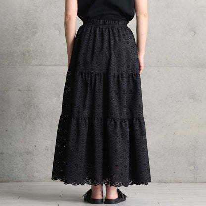 C-SK-134「The Secret Garden」Tiered long skirt BLACK