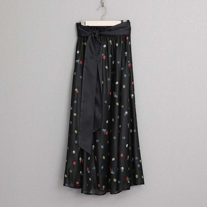 7月下旬お届け予定 C-SK-137「Robin flower sheer knit」Long skirt BLACK